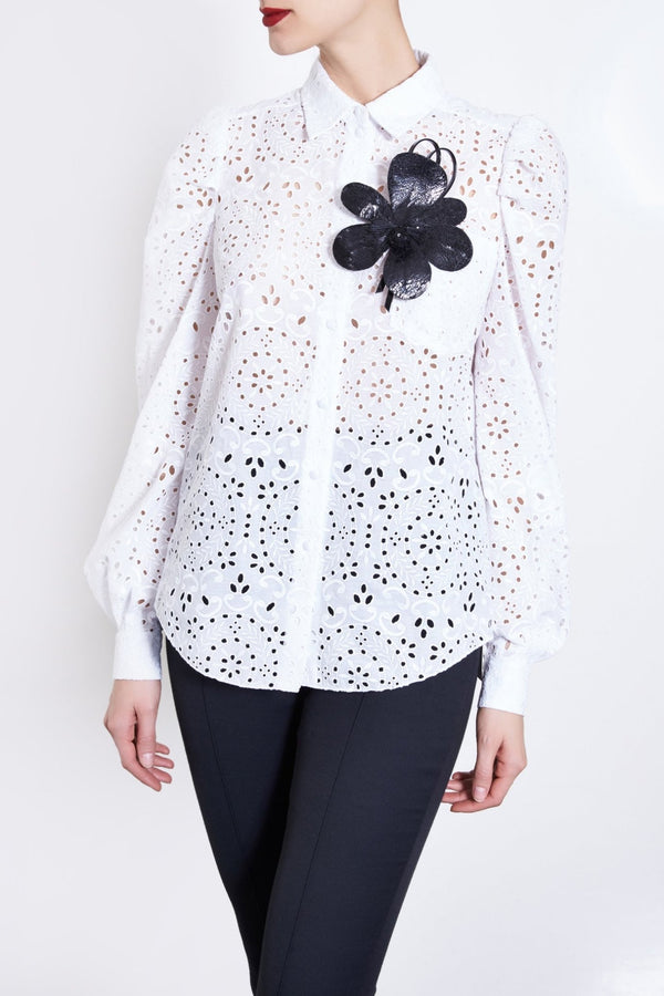 Broderie Anglaise Shirt - ALBOUSHIYA - district 5 - dubai - riyadh - abaya - dresses - designers - evening wear - luxury - elegance - craftsmanship - gowns - cocktail dresses - collections - georges