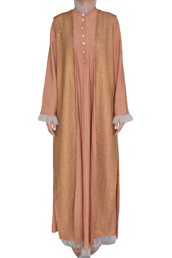 Camel and Creme Caftan - ALBOUSHIYA - district 5 - dubai - riyadh - abaya - dresses - designers - evening wear - luxury - elegance - craftsmanship - gowns - cocktail dresses - collections - georges