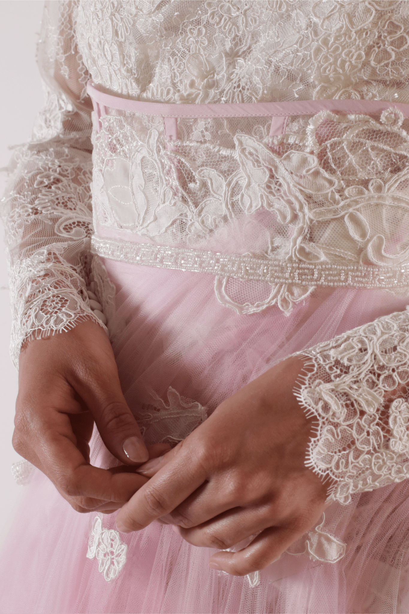 Canario Lace Blouse & Belted Skirt - ALBOUSHIYA - district 5 - dubai - riyadh - abaya - dresses - designers - evening wear - luxury - elegance - craftsmanship - gowns - cocktail dresses - collections - georges