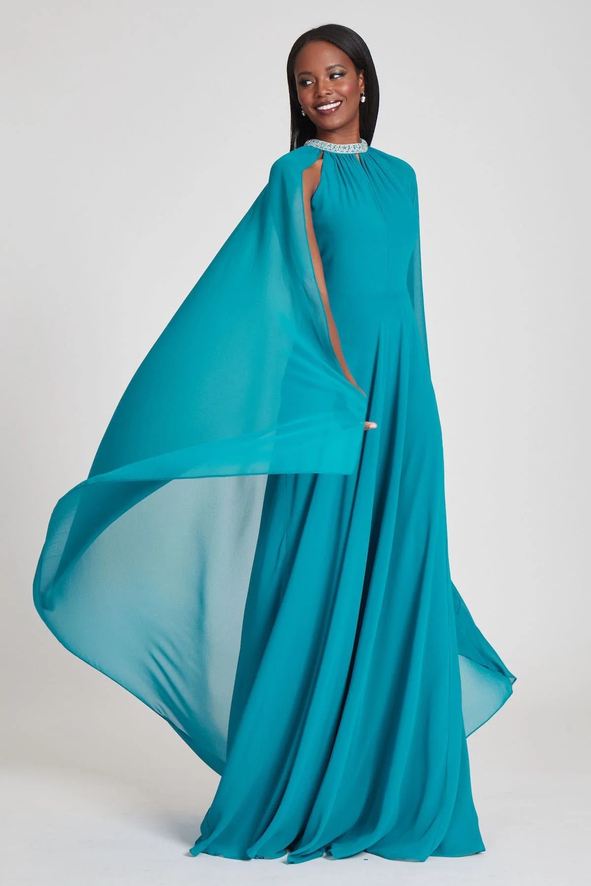 Chiffon Caped Gown - ALBOUSHIYA - district 5 - dubai - riyadh - abaya - dresses - designers - evening wear - luxury - elegance - craftsmanship - gowns - cocktail dresses - collections - georges