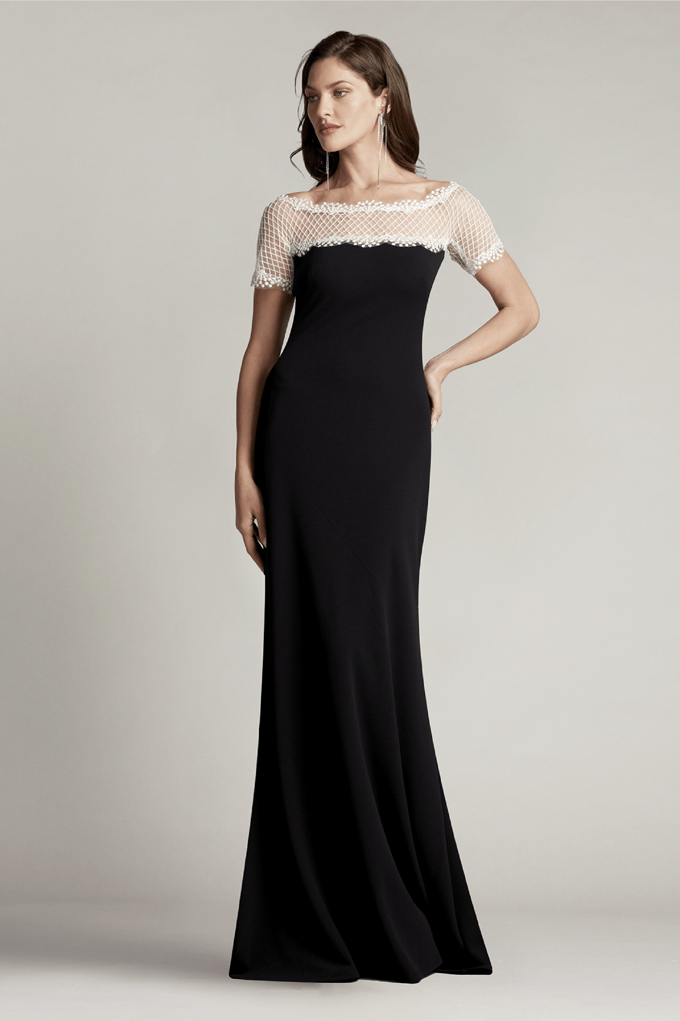 Contrast Illusion Crepe Gown - ALBOUSHIYA - district 5 - dubai - riyadh - abaya - dresses - designers - evening wear - luxury - elegance - craftsmanship - gowns - cocktail dresses - collections - georges