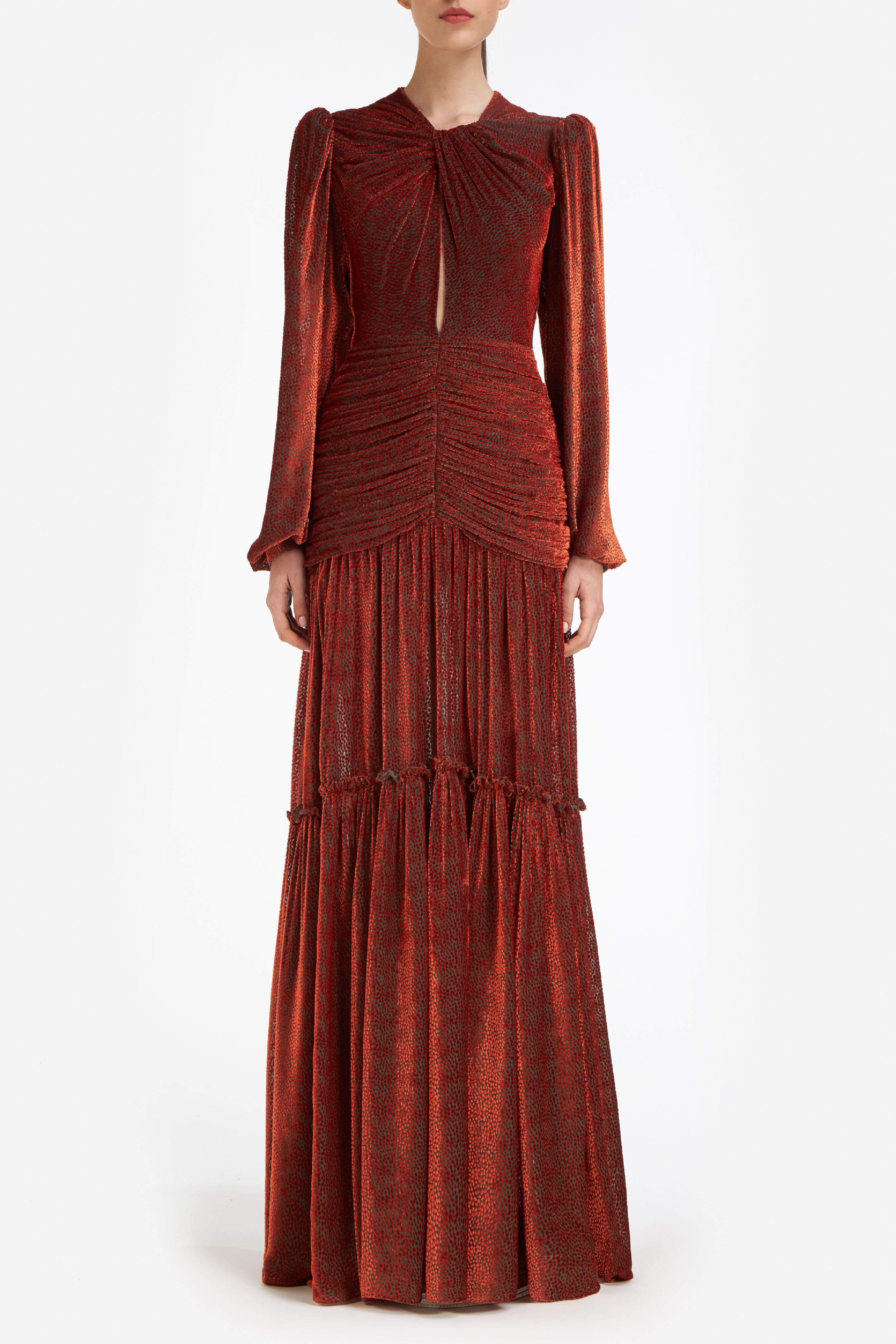 Sabrina Silk Velvet Devorè Gown