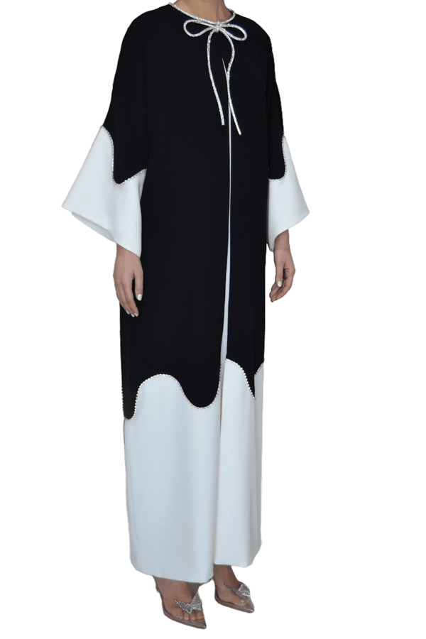 Crepe Caftan with Swarowski Bow - ALBOUSHIYA - district 5 - dubai - riyadh - abaya - dresses - designers - evening wear - luxury - elegance - craftsmanship - gowns - cocktail dresses - collections - georges