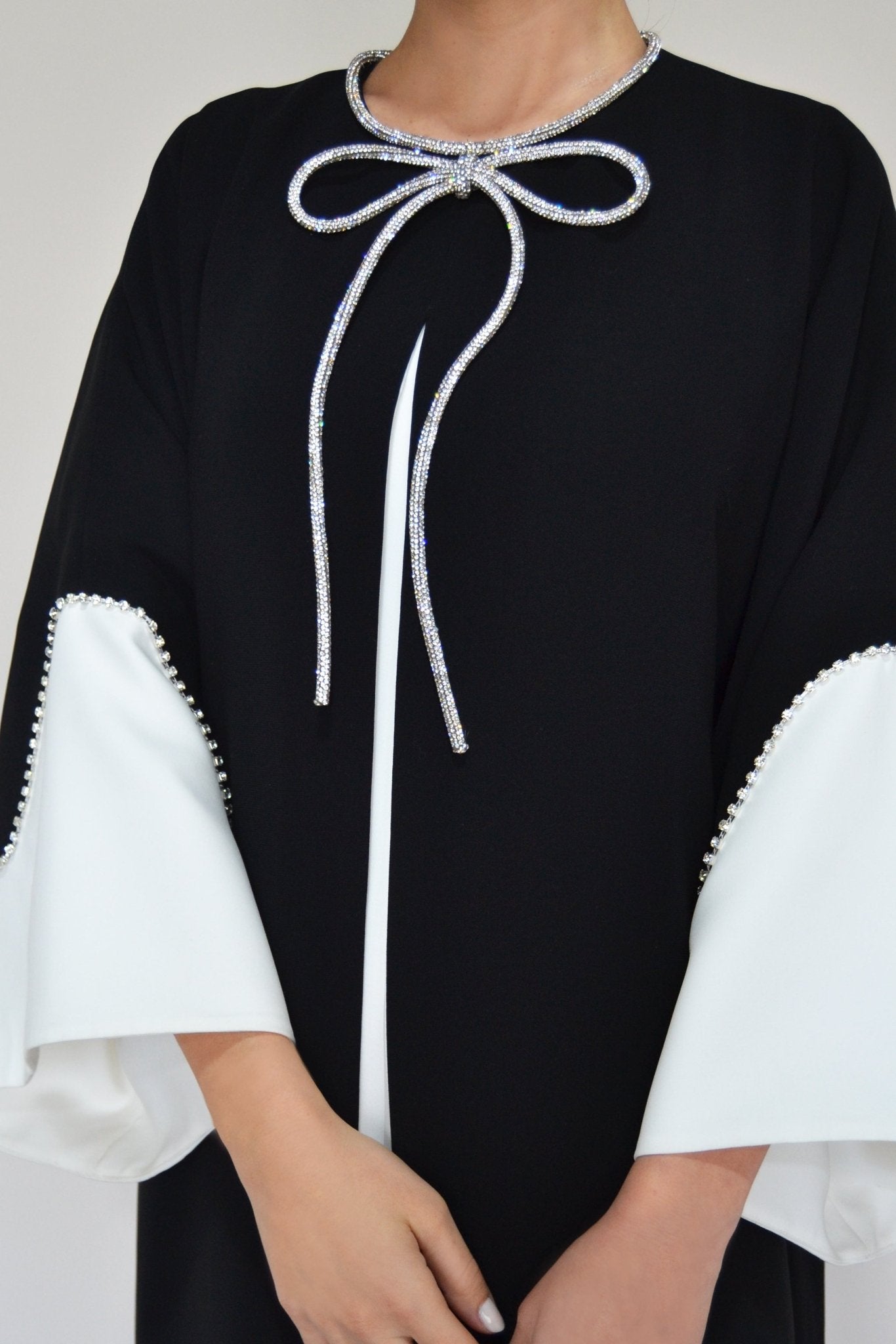 Crepe Caftan with Swarowski Bow - ALBOUSHIYA - district 5 - dubai - riyadh - abaya - dresses - designers - evening wear - luxury - elegance - craftsmanship - gowns - cocktail dresses - collections - georges