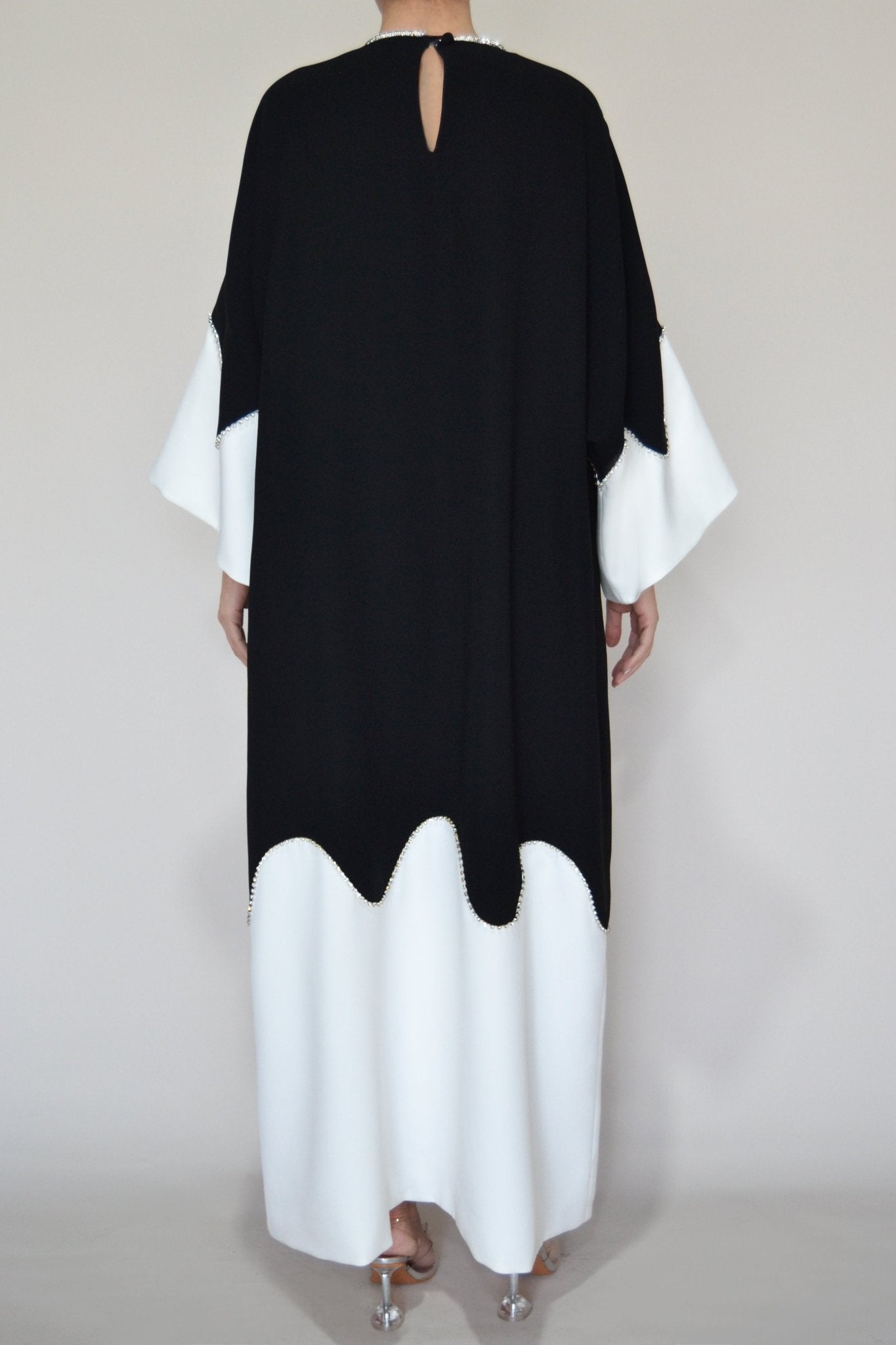 Crepe Caftan with Swarowski Bow - ALBOUSHIYA - district 5 - dubai - riyadh - abaya - dresses - designers - evening wear - luxury - elegance - craftsmanship - gowns - cocktail dresses - collections - georges