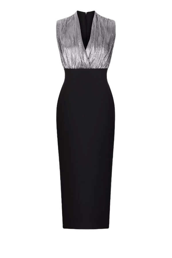 Draped Pleated Jersey & Crepe Midi Dress - ALBOUSHIYA - district 5 - dubai - riyadh - abaya - dresses - designers - evening wear - luxury - elegance - craftsmanship - gowns - cocktail dresses - collections - georges