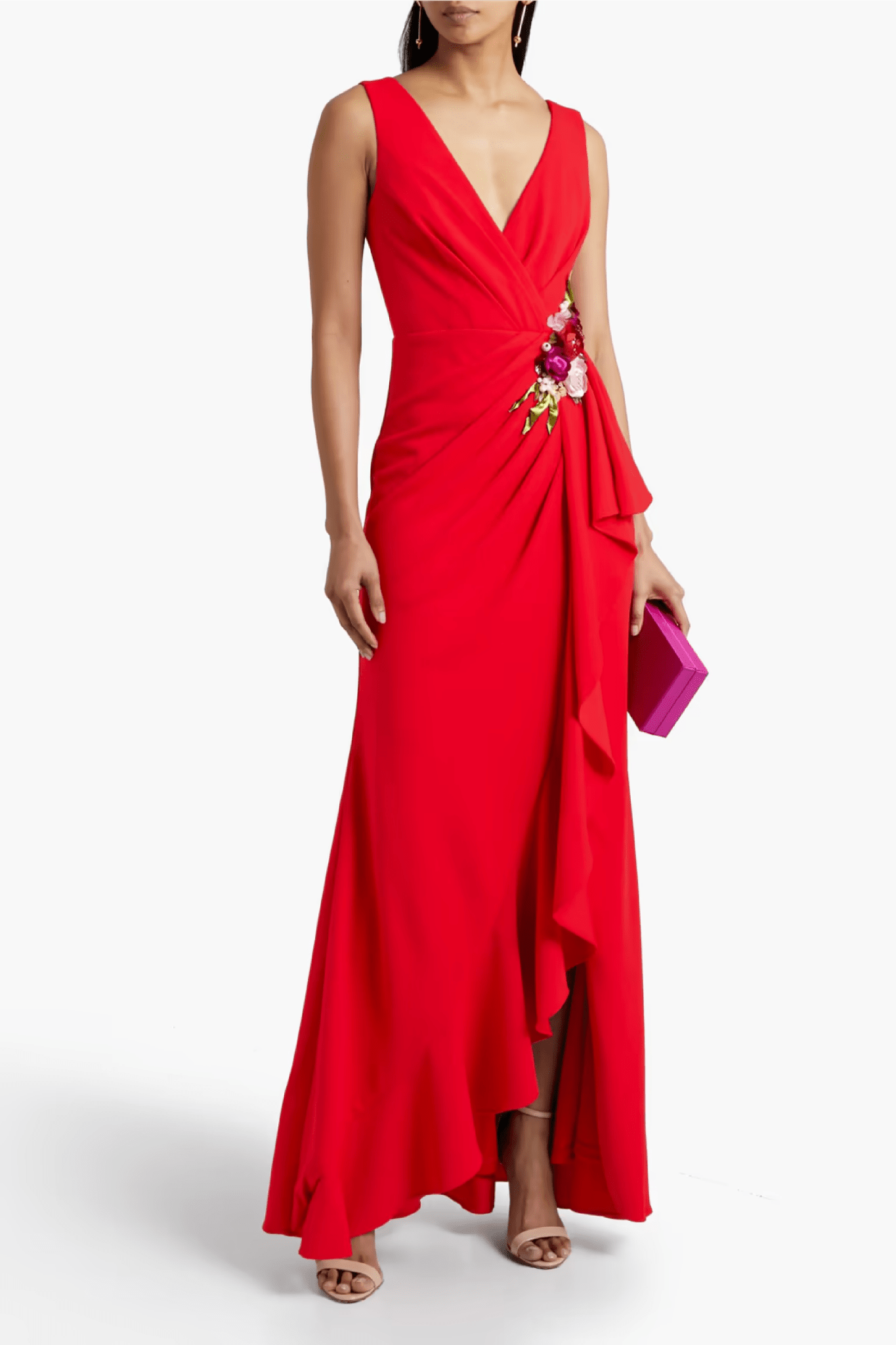 Embellished Ruffled Crepe de Chine Gown - ALBOUSHIYA - district 5 - dubai - riyadh - abaya - dresses - designers - evening wear - luxury - elegance - craftsmanship - gowns - cocktail dresses - collections - georges