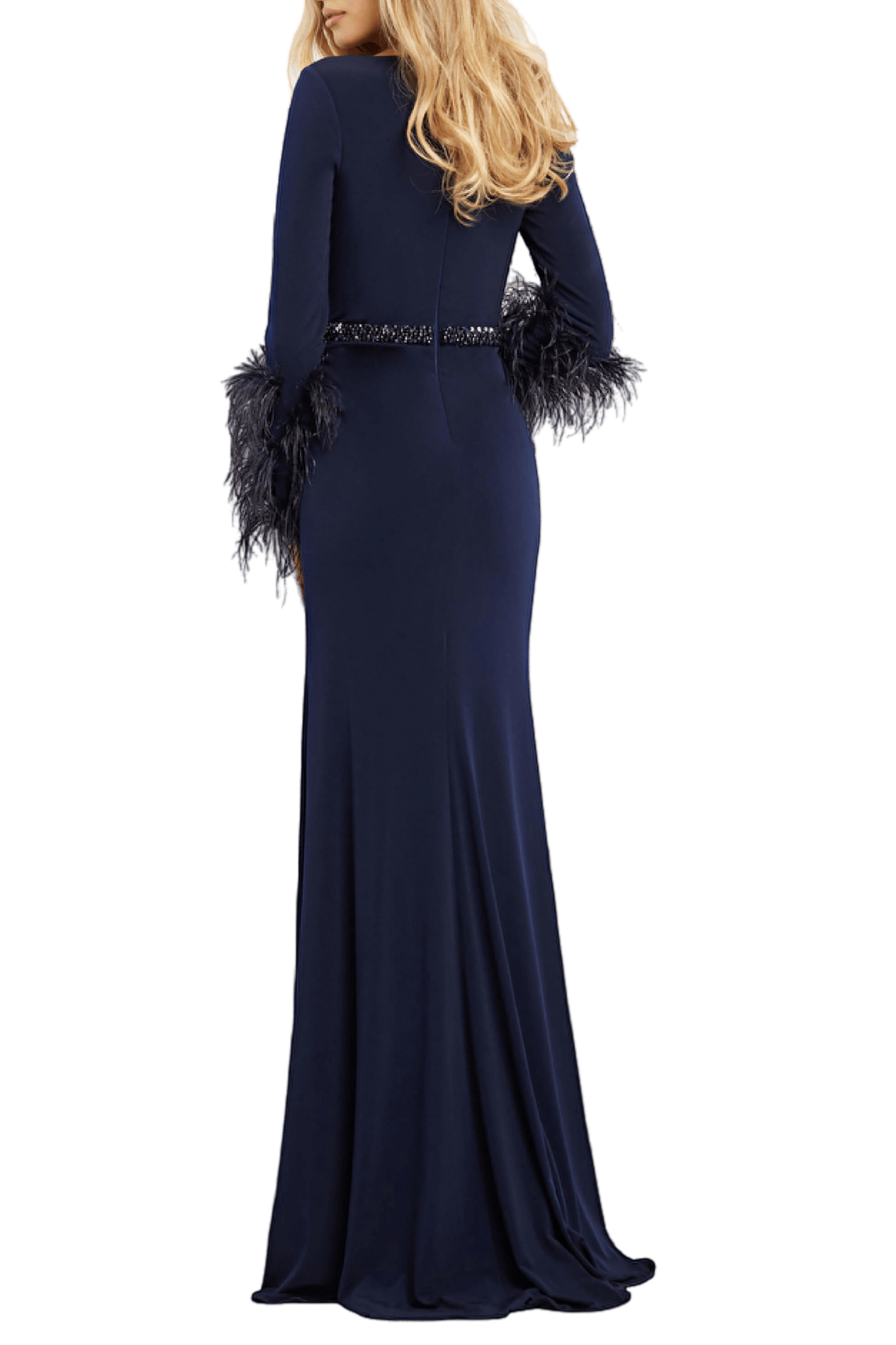 Feather Cuff V - Neck Gown - ALBOUSHIYA - district 5 - dubai - riyadh - abaya - dresses - designers - evening wear - luxury - elegance - craftsmanship - gowns - cocktail dresses - collections - georges