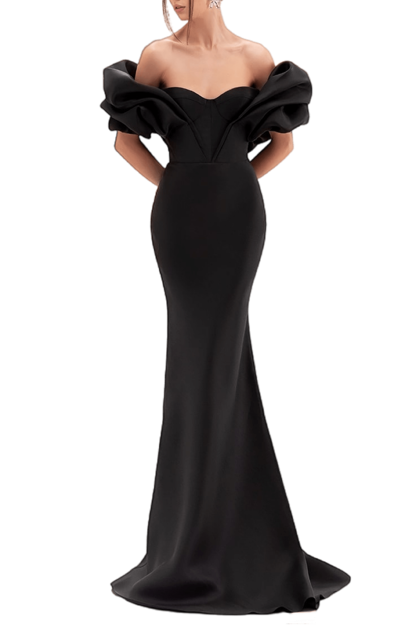 Fitted Off Shoulder Gown - ALBOUSHIYA - district 5 - dubai - riyadh - abaya - dresses - designers - evening wear - luxury - elegance - craftsmanship - gowns - cocktail dresses - collections - georges