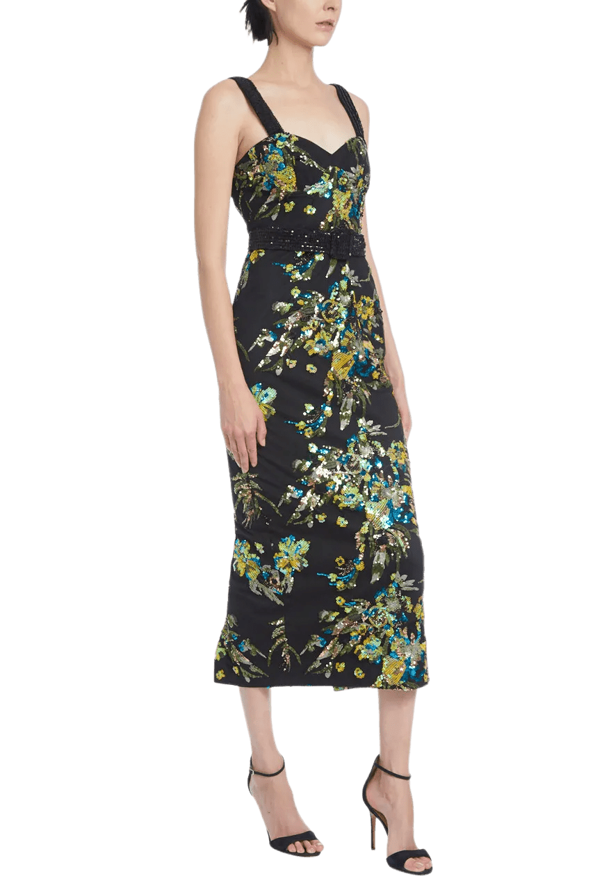 Floral Embroidery Belted Midi - ALBOUSHIYA - district 5 - dubai - riyadh - abaya - dresses - designers - evening wear - luxury - elegance - craftsmanship - gowns - cocktail dresses - collections - georges