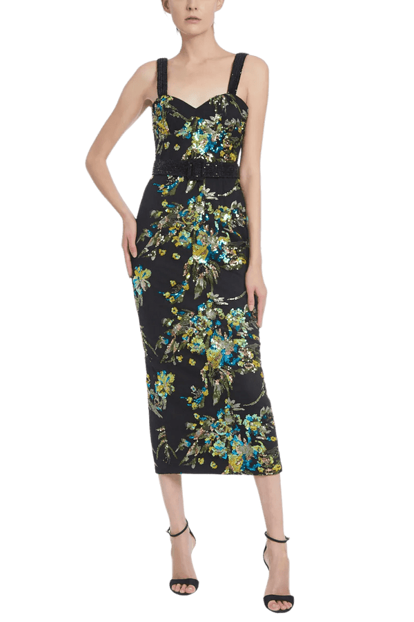 Floral Embroidery Belted Midi - ALBOUSHIYA - district 5 - dubai - riyadh - abaya - dresses - designers - evening wear - luxury - elegance - craftsmanship - gowns - cocktail dresses - collections - georges