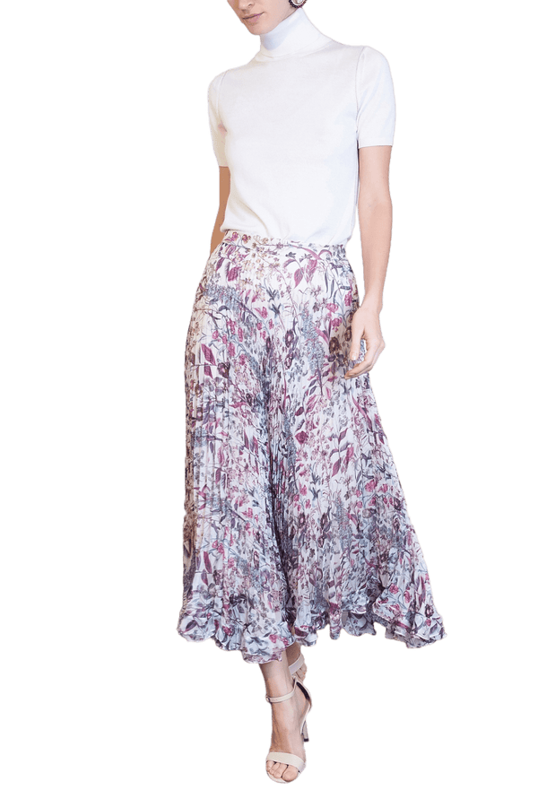 Floral Plissè Silk Skirt - ALBOUSHIYA - district 5 - dubai - riyadh - abaya - dresses - designers - evening wear - luxury - elegance - craftsmanship - gowns - cocktail dresses - collections - georges