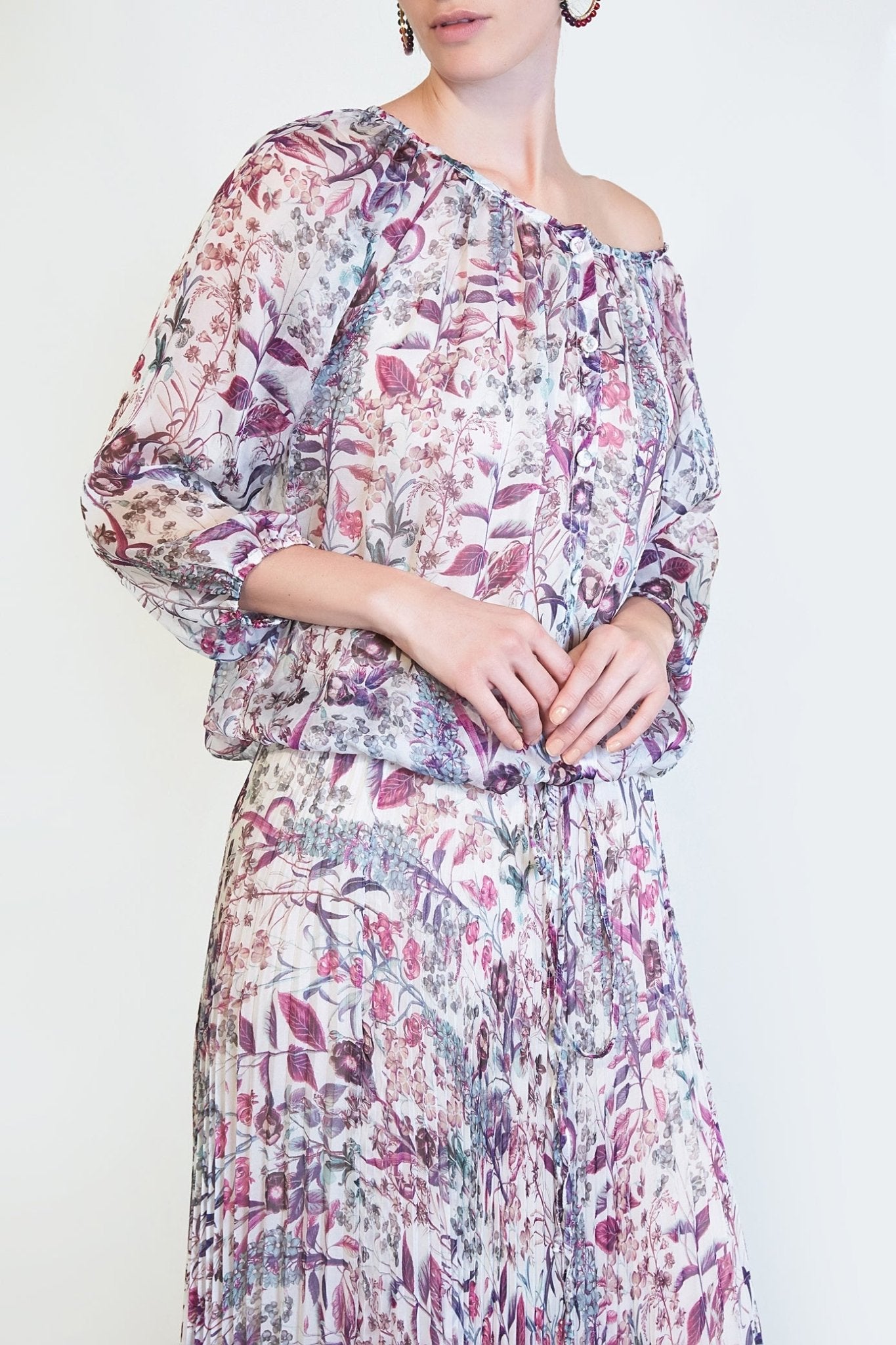 Floral Silk Blouse - ALBOUSHIYA - district 5 - dubai - riyadh - abaya - dresses - designers - evening wear - luxury - elegance - craftsmanship - gowns - cocktail dresses - collections - georges