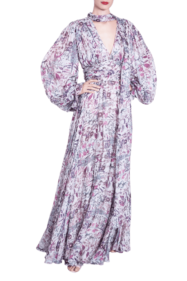 Floral Silk Dress - ALBOUSHIYA - district 5 - dubai - riyadh - abaya - dresses - designers - evening wear - luxury - elegance - craftsmanship - gowns - cocktail dresses - collections - georges