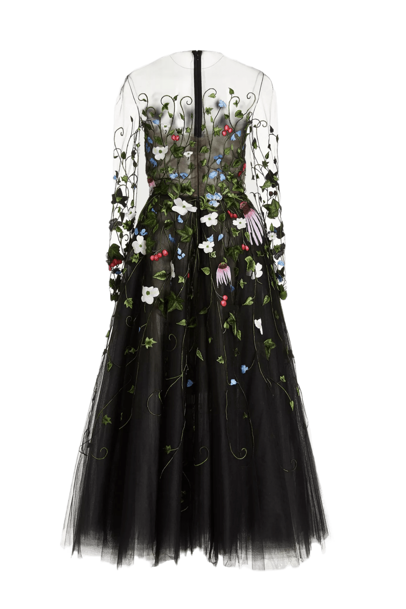 Floral Threadwork Midi Dress - ALBOUSHIYA - district 5 - dubai - riyadh - abaya - dresses - designers - evening wear - luxury - elegance - craftsmanship - gowns - cocktail dresses - collections - georges
