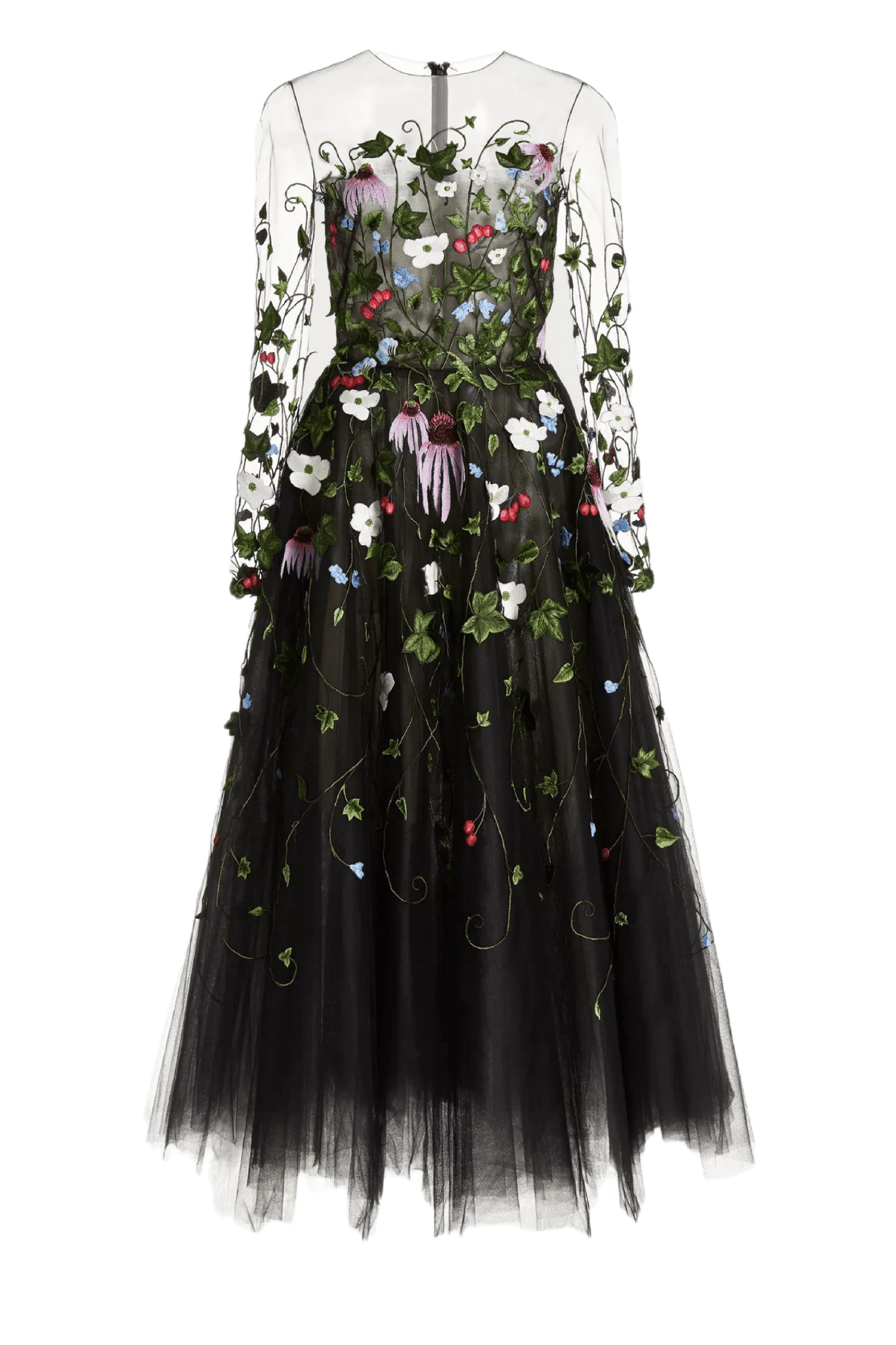 Floral Threadwork Midi Dress - ALBOUSHIYA - district 5 - dubai - riyadh - abaya - dresses - designers - evening wear - luxury - elegance - craftsmanship - gowns - cocktail dresses - collections - georges