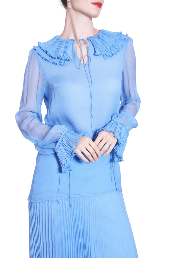 Frilled Chiffon Blouse - ALBOUSHIYA - district 5 - dubai - riyadh - abaya - dresses - designers - evening wear - luxury - elegance - craftsmanship - gowns - cocktail dresses - collections - georges