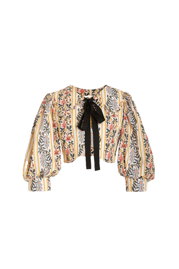 Granate Bow Floral Cotton Crop Top - ALBOUSHIYA - district 5 - dubai - riyadh - abaya - dresses - designers - evening wear - luxury - elegance - craftsmanship - gowns - cocktail dresses - collections - georges