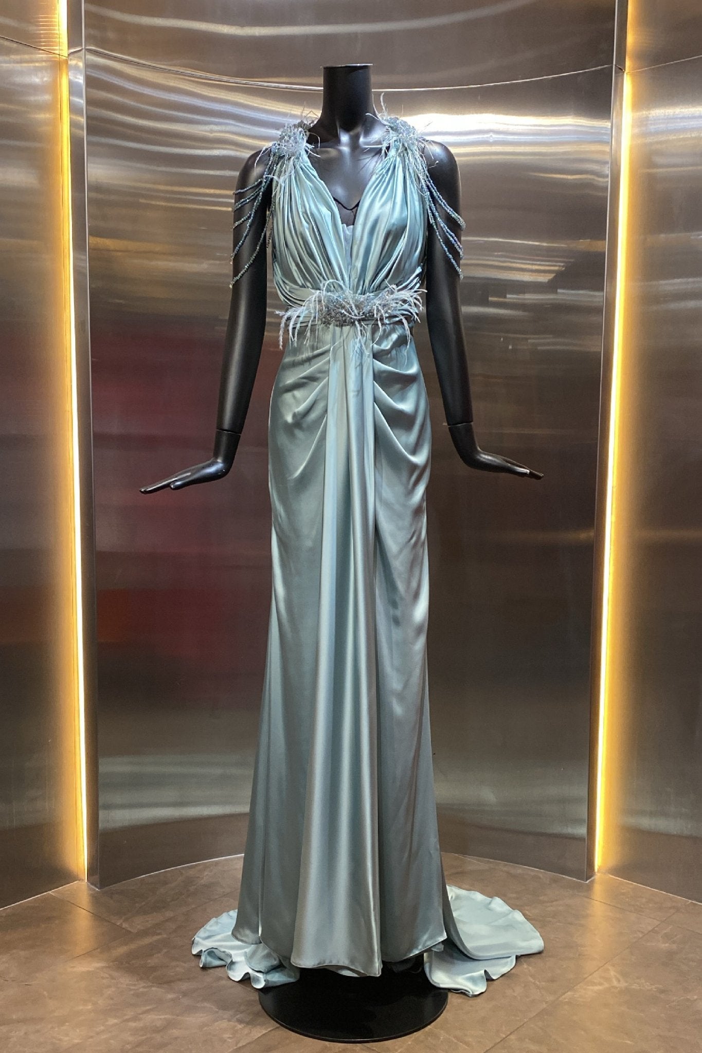 Halter Satin Embellished Gown - ALBOUSHIYA - district 5 - dubai - riyadh - abaya - dresses - designers - evening wear - luxury - elegance - craftsmanship - gowns - cocktail dresses - collections - georges