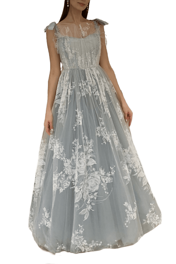 Hand Painted Tulle & Taffeta Ball Gown - ALBOUSHIYA - district 5 - dubai - riyadh - abaya - dresses - designers - evening wear - luxury - elegance - craftsmanship - gowns - cocktail dresses - collections - georges