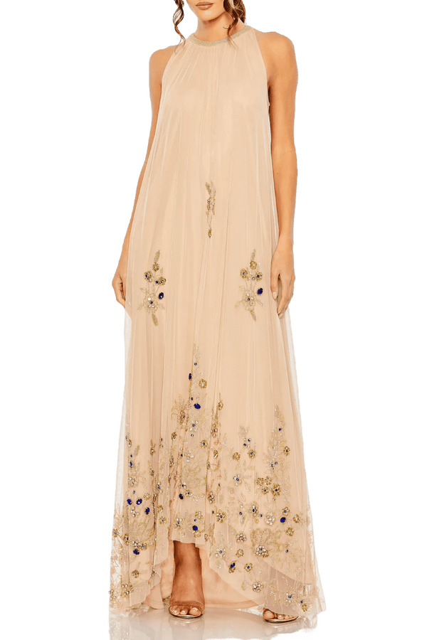 High Neck Trapeze Gown - ALBOUSHIYA - district 5 - dubai - riyadh - abaya - dresses - designers - evening wear - luxury - elegance - craftsmanship - gowns - cocktail dresses - collections - georges