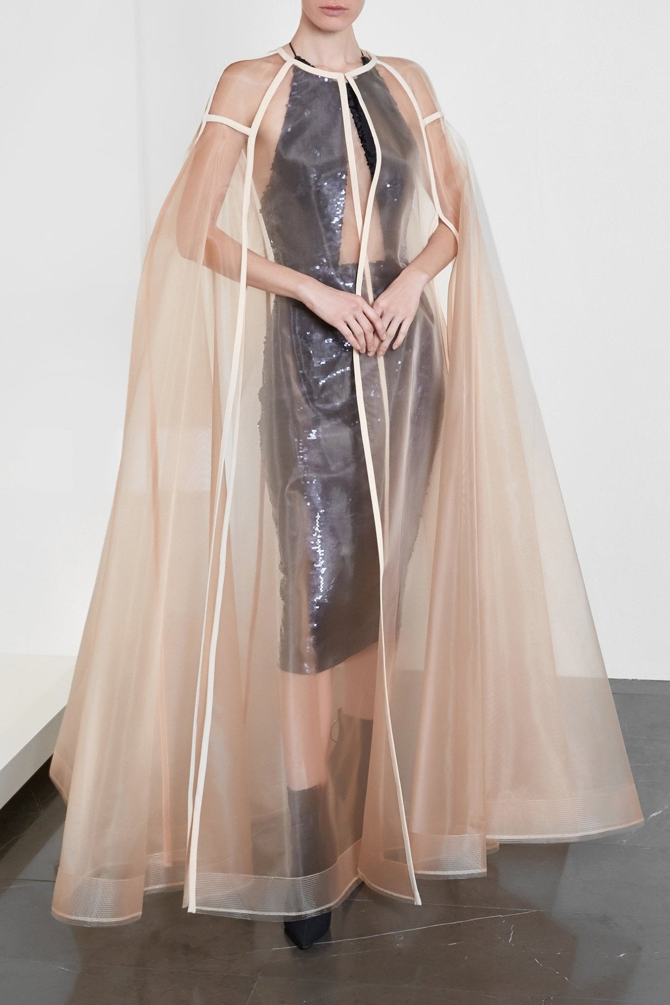Langley Cape - ALBOUSHIYA - district 5 - dubai - riyadh - abaya - dresses - designers - evening wear - luxury - elegance - craftsmanship - gowns - cocktail dresses - collections - georges