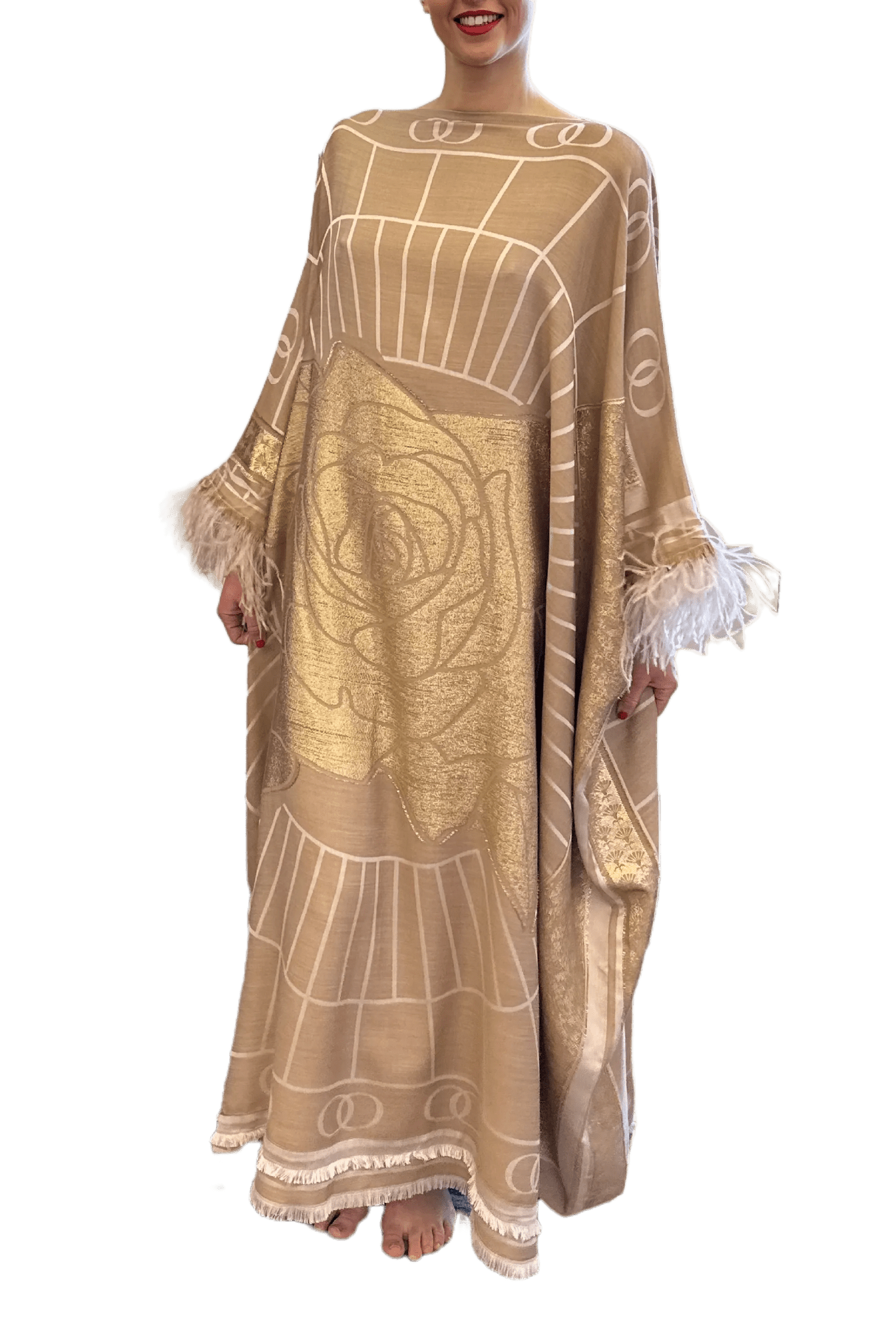 Leila Silk Jacquard Caftan in Beige - ALBOUSHIYA - district 5 - dubai - riyadh - abaya - dresses - designers - evening wear - luxury - elegance - craftsmanship - gowns - cocktail dresses - collections - georges