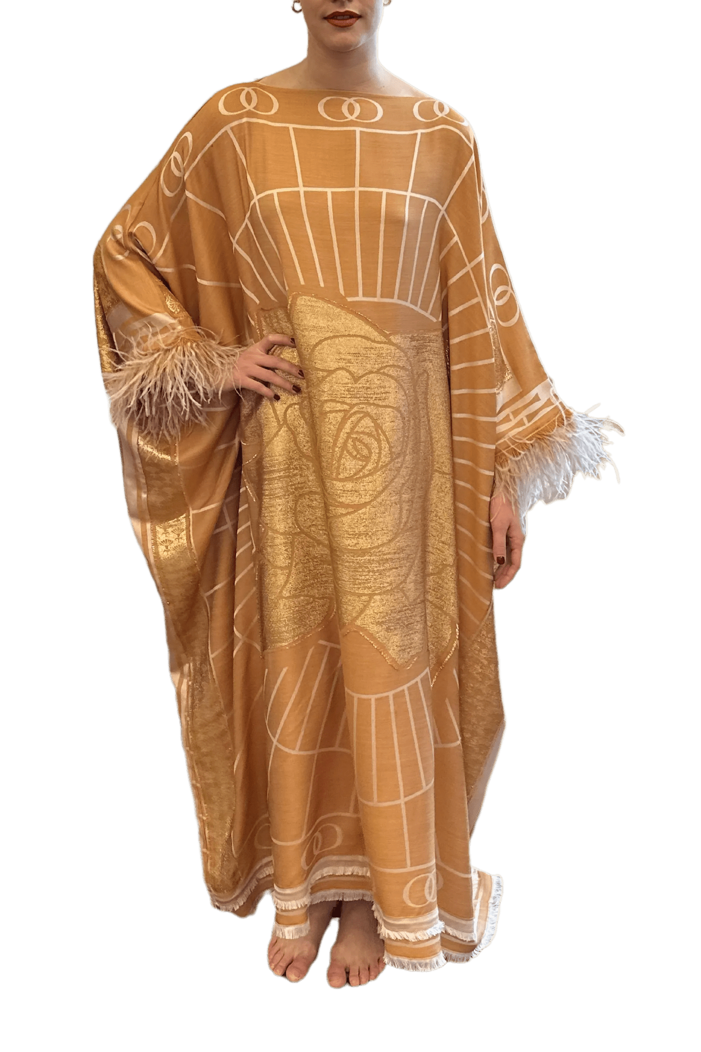 Leila Silk Jacquard Caftan in Gold - ALBOUSHIYA - district 5 - dubai - riyadh - abaya - dresses - designers - evening wear - luxury - elegance - craftsmanship - gowns - cocktail dresses - collections - georges