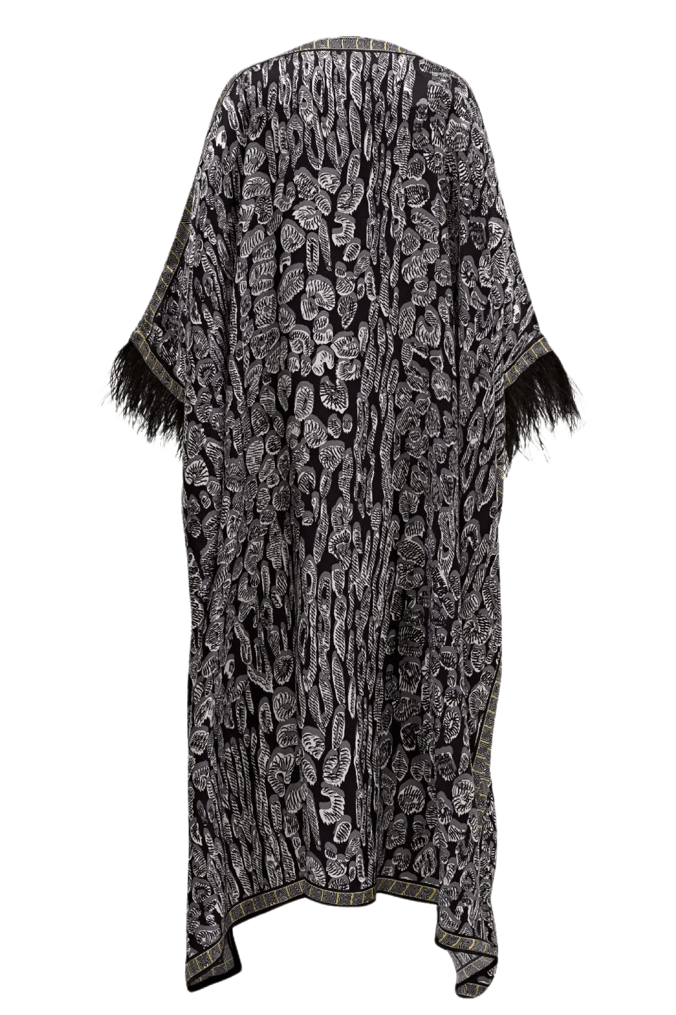 Leopard of the East Caftan with Feathered Cuffs - ALBOUSHIYA - district 5 - dubai - riyadh - abaya - dresses - designers - evening wear - luxury - elegance - craftsmanship - gowns - cocktail dresses - collections - georges