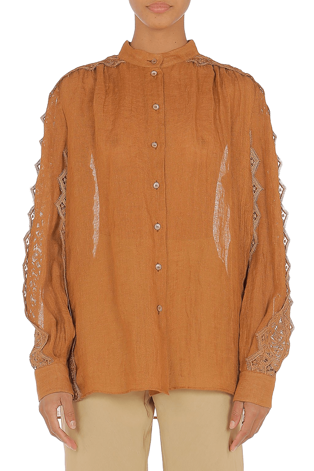 Linen & Lace Shirt - ALBOUSHIYA - district 5 - dubai - riyadh - abaya - dresses - designers - evening wear - luxury - elegance - craftsmanship - gowns - cocktail dresses - collections - georges