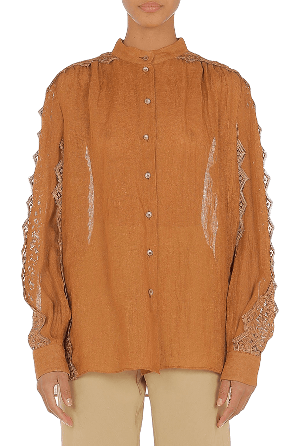 Linen & Lace Shirt - ALBOUSHIYA - district 5 - dubai - riyadh - abaya - dresses - designers - evening wear - luxury - elegance - craftsmanship - gowns - cocktail dresses - collections - georges