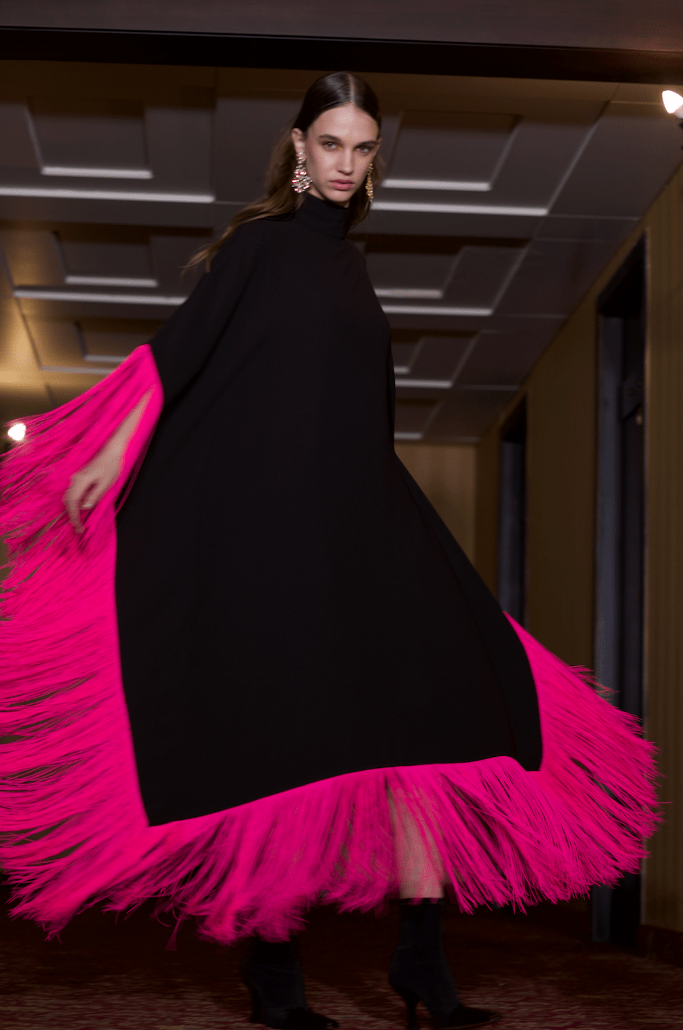 Maya Dress in Brown with Fuchsia Tassels - ALBOUSHIYA - district 5 - dubai - riyadh - abaya - dresses - designers - evening wear - luxury - elegance - craftsmanship - gowns - cocktail dresses - collections - georges