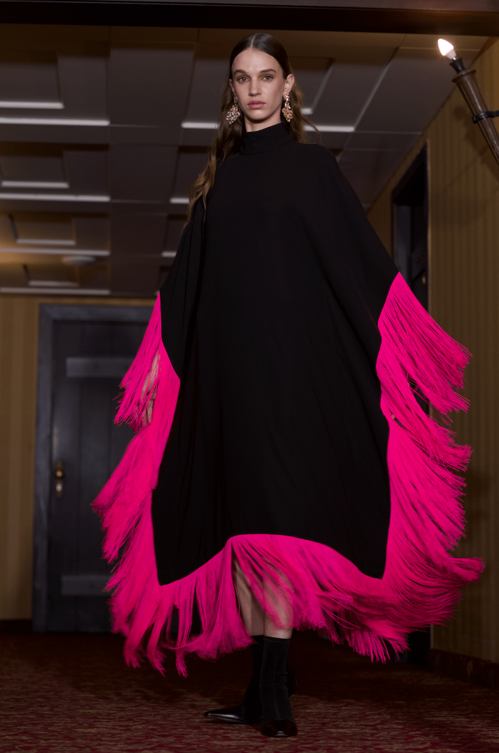 Maya Dress in Brown with Fuchsia Tassels - ALBOUSHIYA - district 5 - dubai - riyadh - abaya - dresses - designers - evening wear - luxury - elegance - craftsmanship - gowns - cocktail dresses - collections - georges