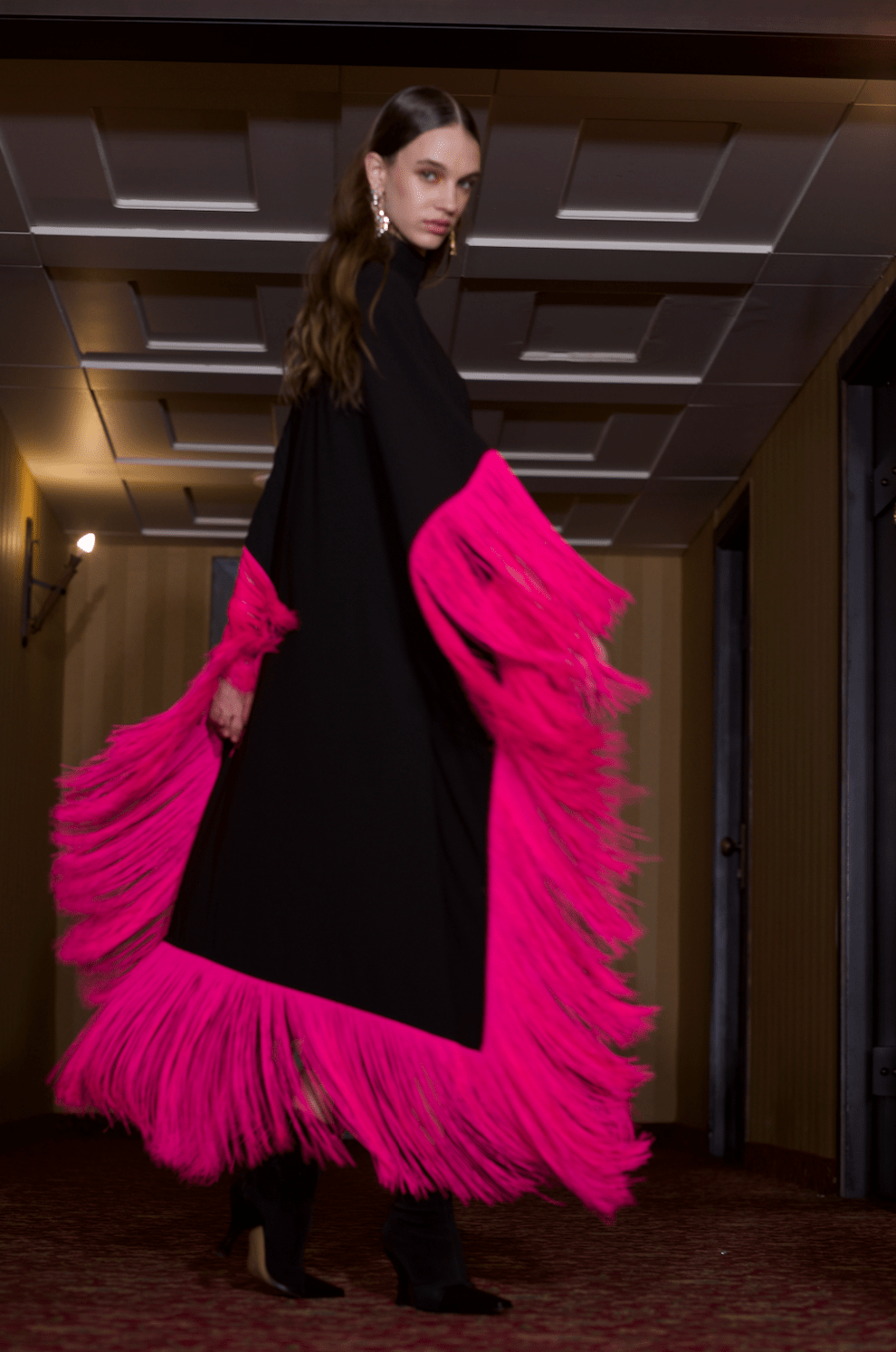 Maya Dress in Brown with Fuchsia Tassels - ALBOUSHIYA - district 5 - dubai - riyadh - abaya - dresses - designers - evening wear - luxury - elegance - craftsmanship - gowns - cocktail dresses - collections - georges