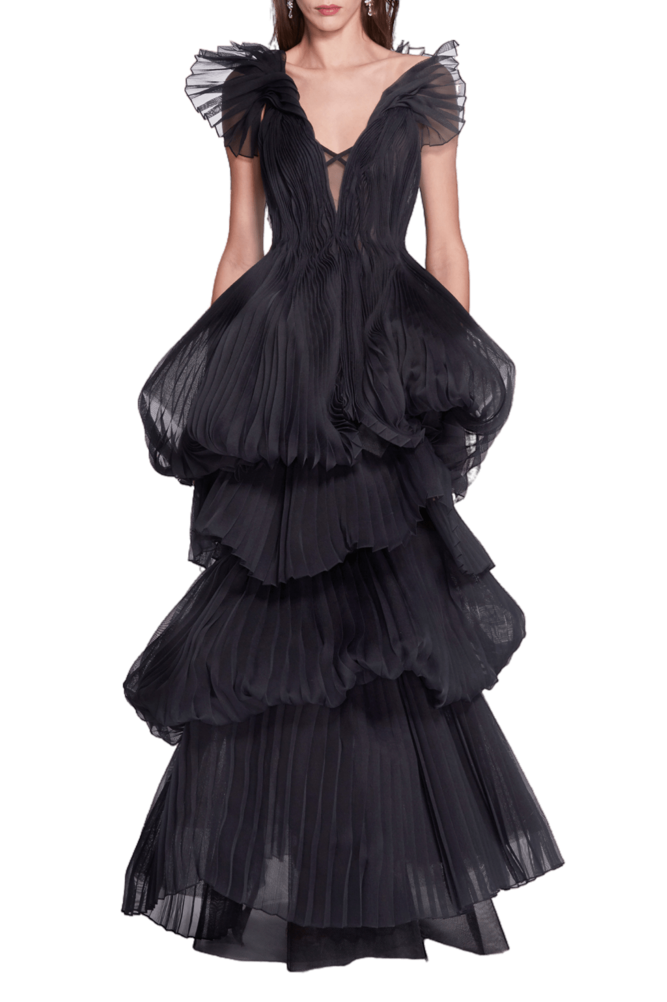 Multi - Tiered Pleated Gown - ALBOUSHIYA - district 5 - dubai - riyadh - abaya - dresses - designers - evening wear - luxury - elegance - craftsmanship - gowns - cocktail dresses - collections - georges