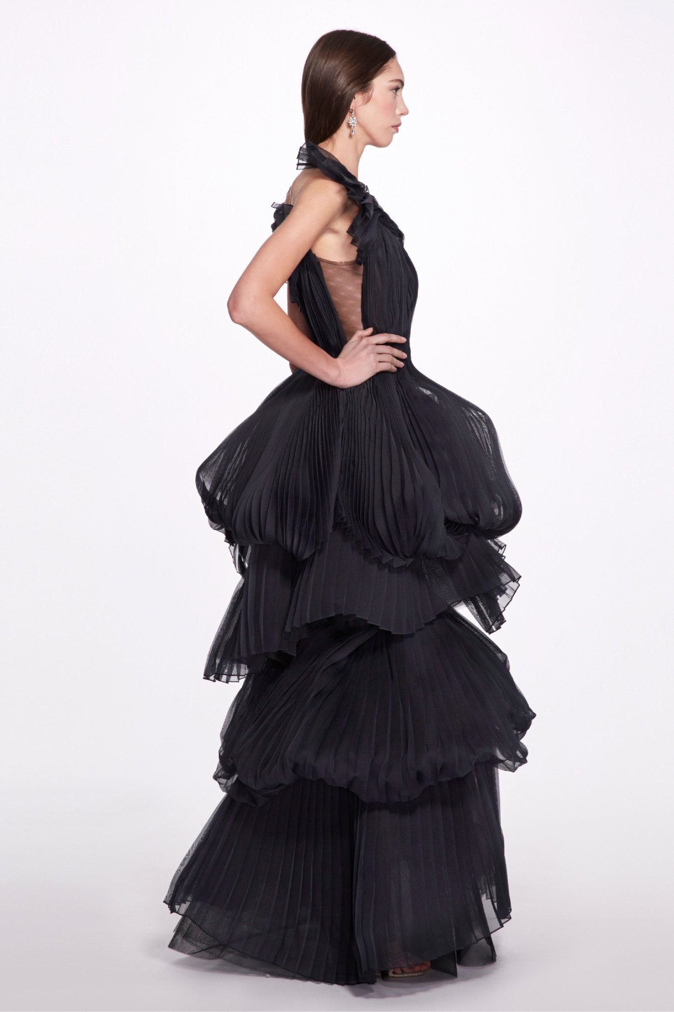 Multi - Tiered Pleated Gown - ALBOUSHIYA - district 5 - dubai - riyadh - abaya - dresses - designers - evening wear - luxury - elegance - craftsmanship - gowns - cocktail dresses - collections - georges