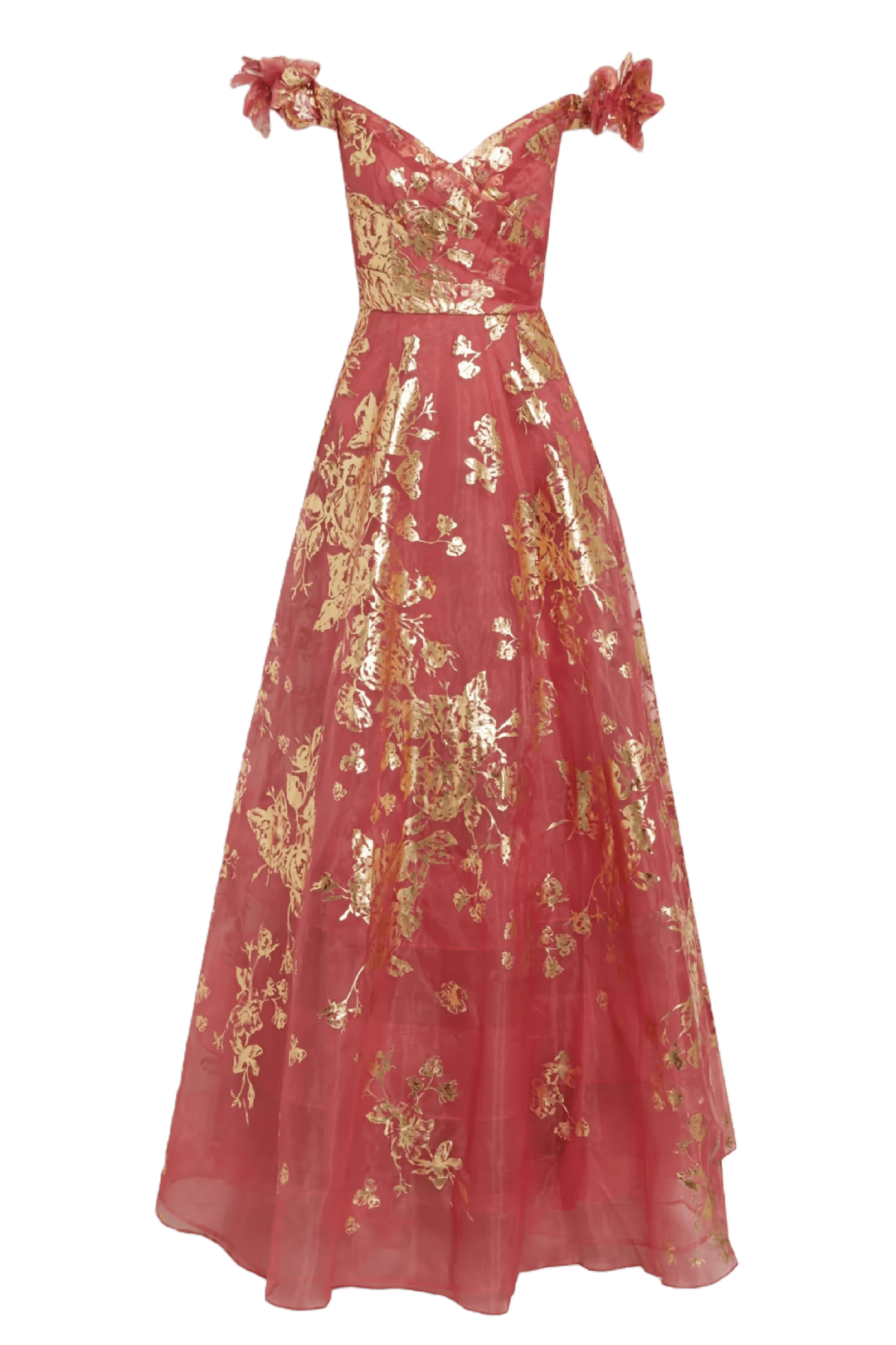 Off Shoulder Floral - Appliquéd Printed Organza Gown - ALBOUSHIYA - district 5 - dubai - riyadh - abaya - dresses - designers - evening wear - luxury - elegance - craftsmanship - gowns - cocktail dresses - collections - georges