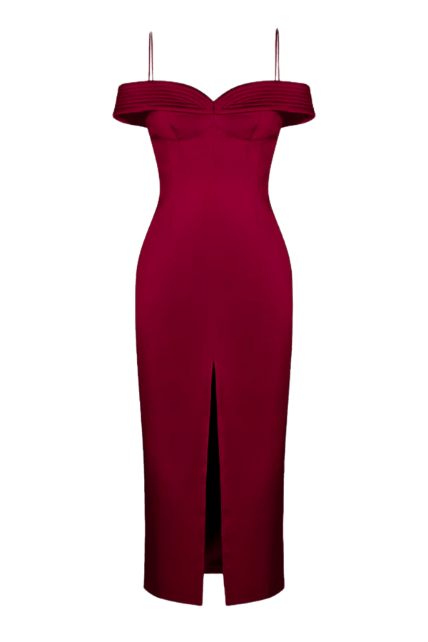 Off Shoulder Sleeveless Midi Dress - ALBOUSHIYA - district 5 - dubai - riyadh - abaya - dresses - designers - evening wear - luxury - elegance - craftsmanship - gowns - cocktail dresses - collections - georges