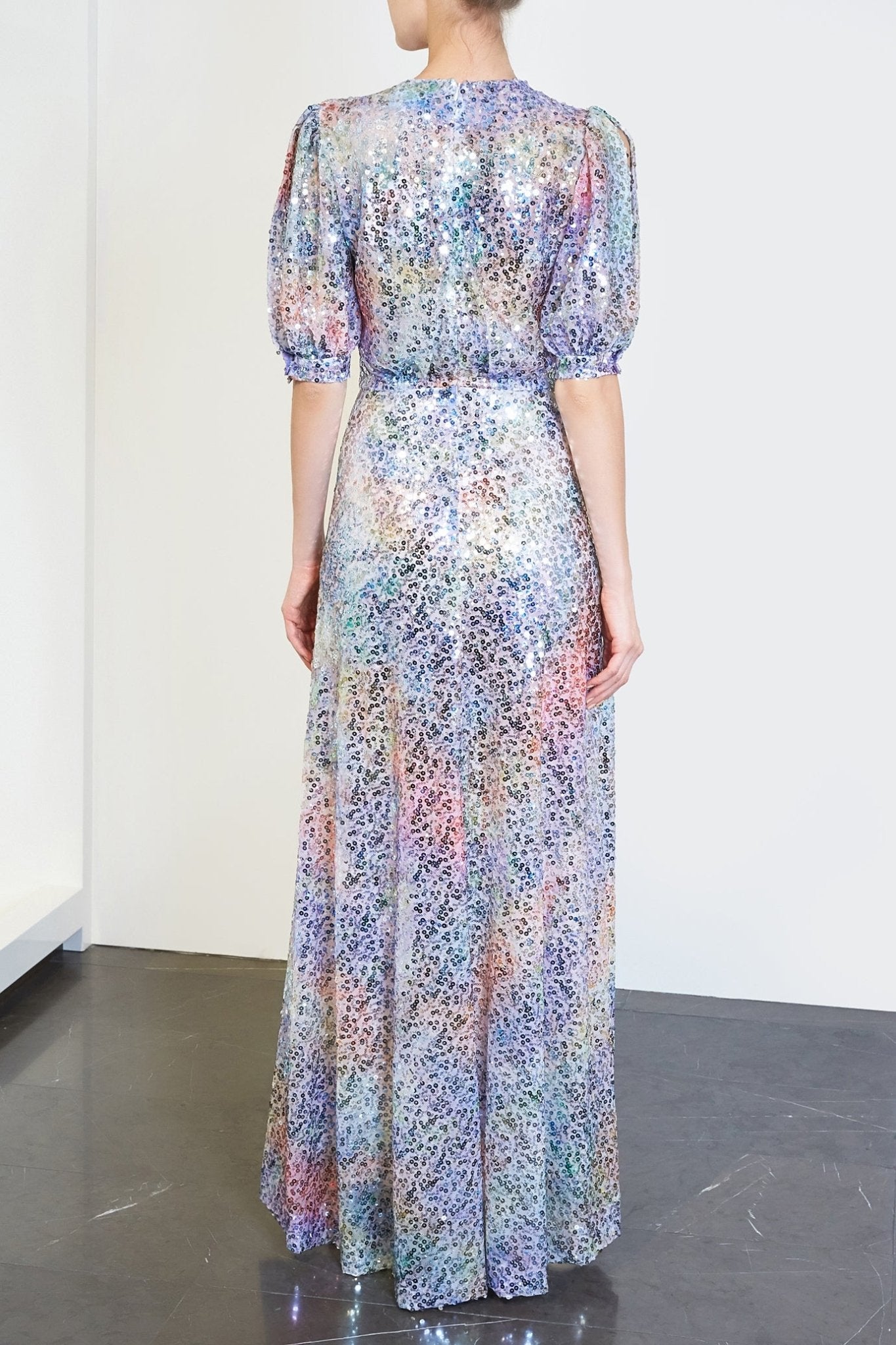 Pastel Sequin Maxi Dress - ALBOUSHIYA - district 5 - dubai - riyadh - abaya - dresses - designers - evening wear - luxury - elegance - craftsmanship - gowns - cocktail dresses - collections - georges