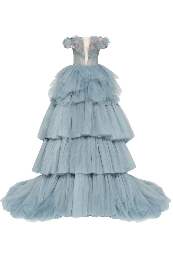 Petal Bodice Tiered Ball Gown - ALBOUSHIYA - district 5 - dubai - riyadh - abaya - dresses - designers - evening wear - luxury - elegance - craftsmanship - gowns - cocktail dresses - collections - georges