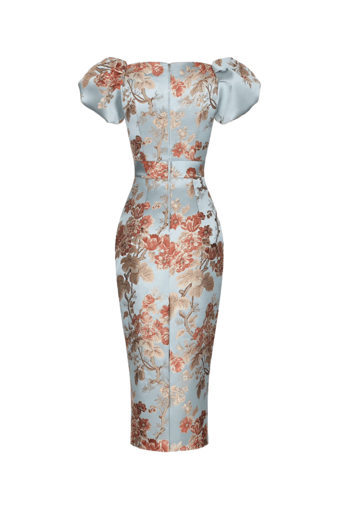 Puff Sleeve Floral Jacquard Midi - ALBOUSHIYA - district 5 - dubai - riyadh - abaya - dresses - designers - evening wear - luxury - elegance - craftsmanship - gowns - cocktail dresses - collections - georges