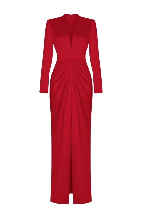 Satin Gown with Draped Skirt - ALBOUSHIYA - district 5 - dubai - riyadh - abaya - dresses - designers - evening wear - luxury - elegance - craftsmanship - gowns - cocktail dresses - collections - georges