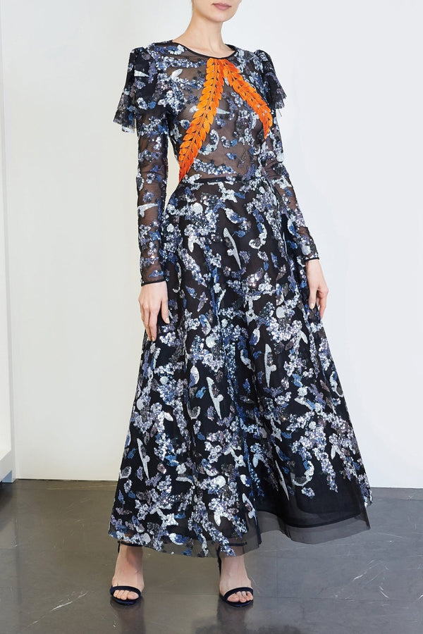 Sequin Embroidered Long Sleeve Gown - ALBOUSHIYA - district 5 - dubai - riyadh - abaya - dresses - designers - evening wear - luxury - elegance - craftsmanship - gowns - cocktail dresses - collections - georges