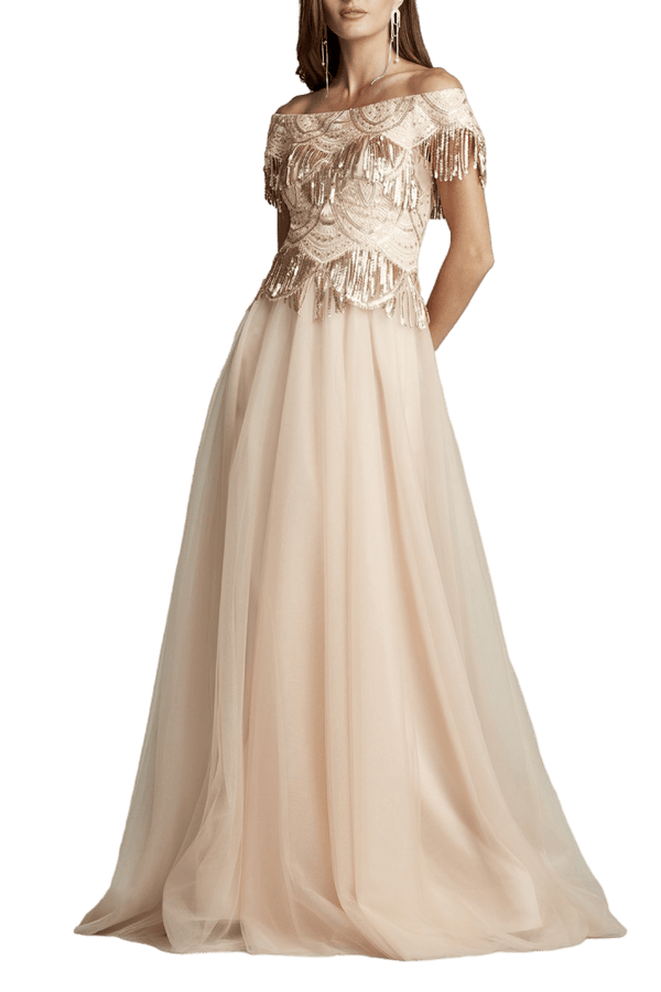 Sequin Fringe Tulle Gown - ALBOUSHIYA - district 5 - dubai - riyadh - abaya - dresses - designers - evening wear - luxury - elegance - craftsmanship - gowns - cocktail dresses - collections - georges