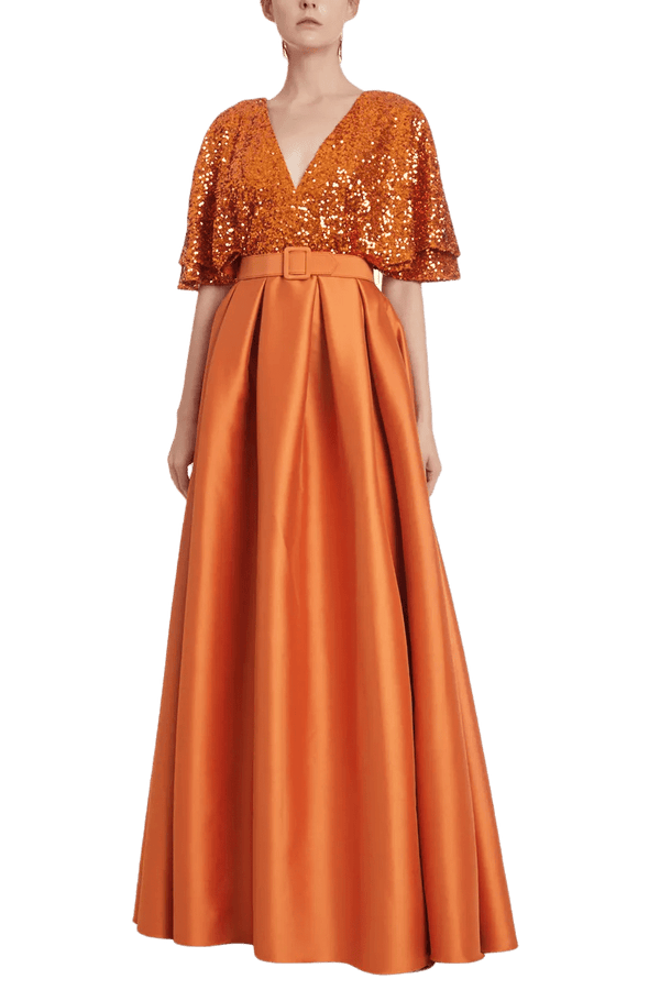 Sequined Evening Gown with Belt - ALBOUSHIYA - district 5 - dubai - riyadh - abaya - dresses - designers - evening wear - luxury - elegance - craftsmanship - gowns - cocktail dresses - collections - georges