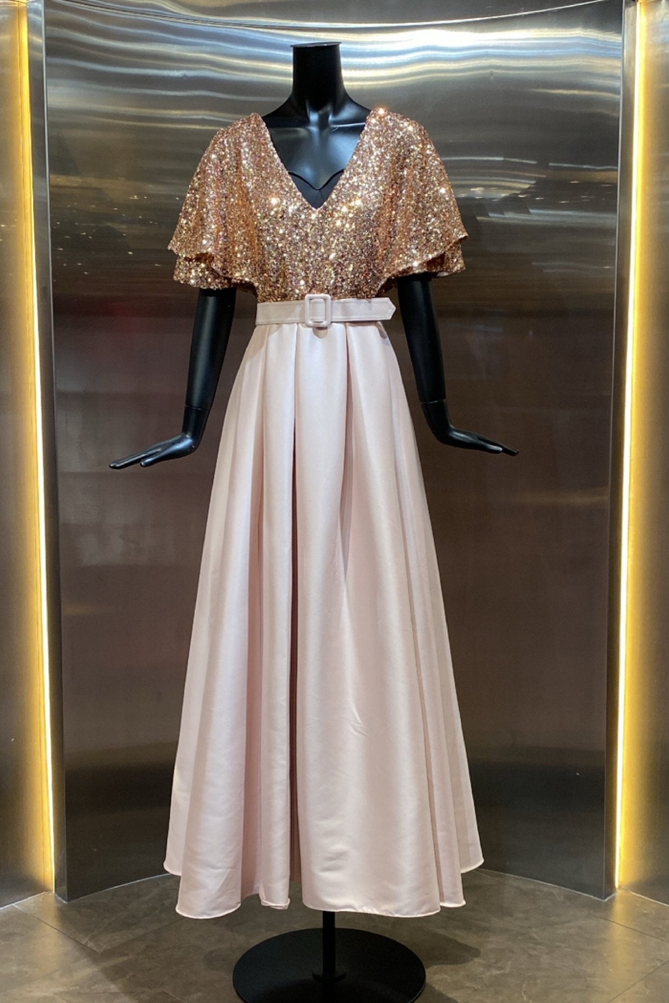 Sequined Evening Gown with Belt - ALBOUSHIYA - district 5 - dubai - riyadh - abaya - dresses - designers - evening wear - luxury - elegance - craftsmanship - gowns - cocktail dresses - collections - georges