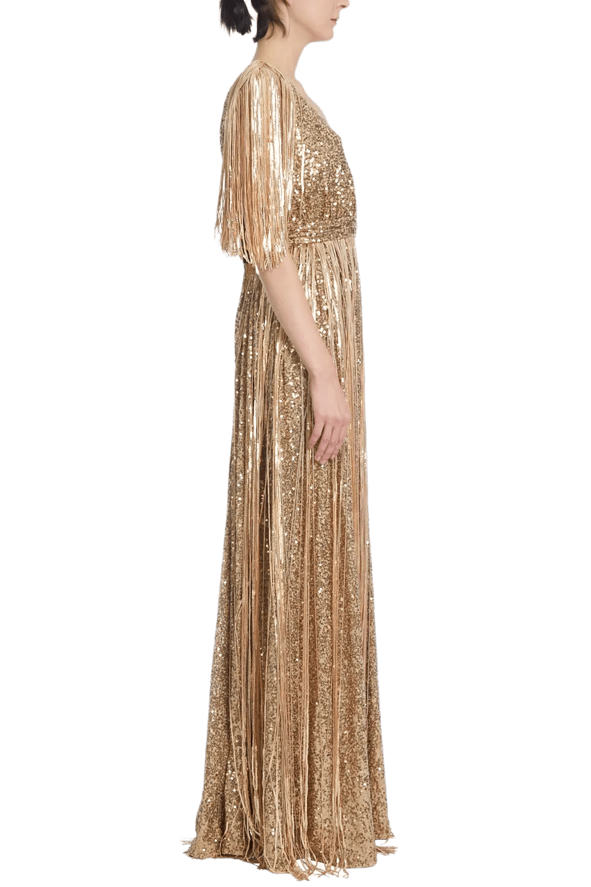 Sequined Evening Gown with Fringes - ALBOUSHIYA - district 5 - dubai - riyadh - abaya - dresses - designers - evening wear - luxury - elegance - craftsmanship - gowns - cocktail dresses - collections - georges