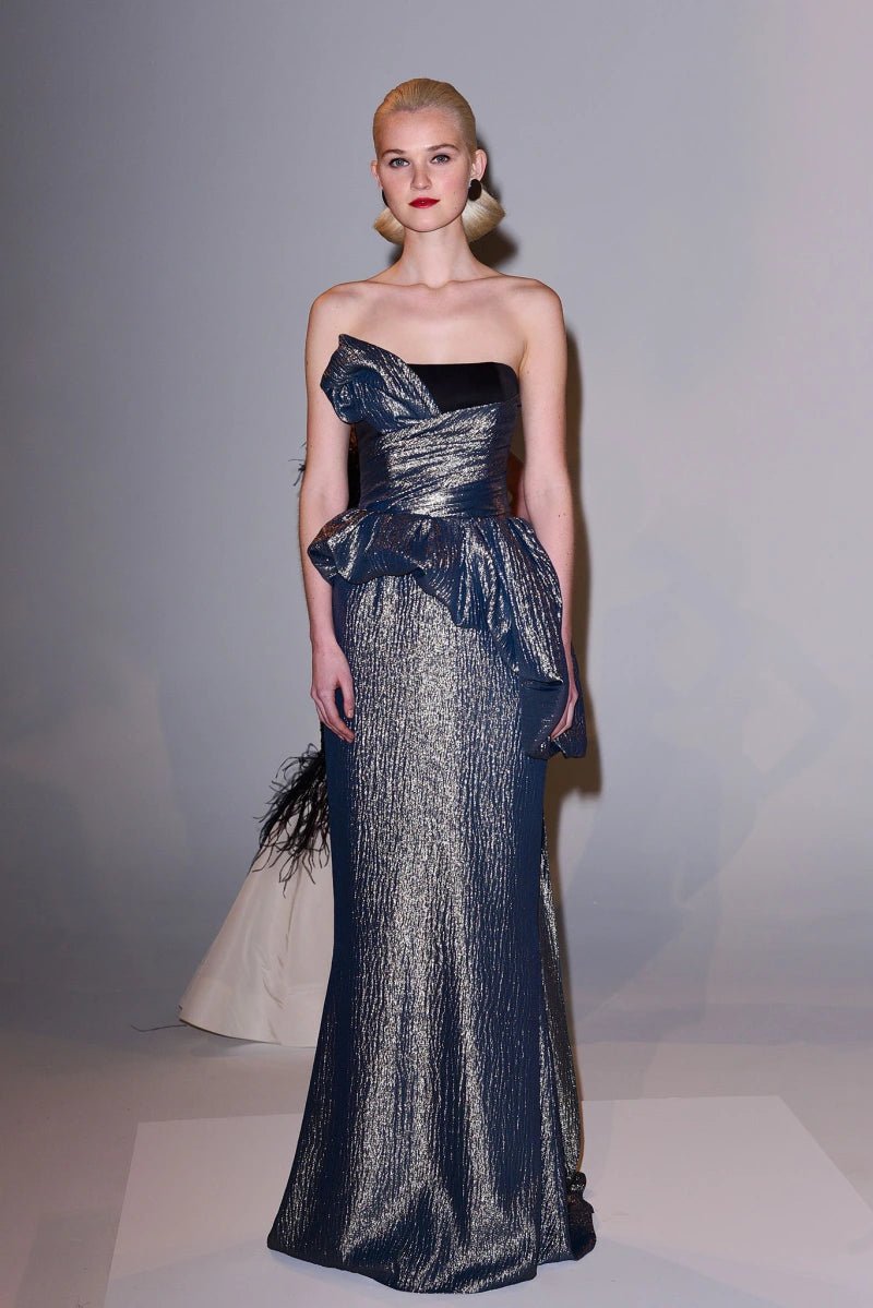 Strapless Lamé Gown - ALBOUSHIYA - district 5 - dubai - riyadh - abaya - dresses - designers - evening wear - luxury - elegance - craftsmanship - gowns - cocktail dresses - collections - georges