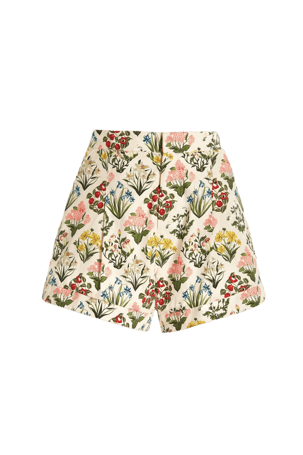 Toronjil Pleated Floral Cotton Shorts - ALBOUSHIYA - district 5 - dubai - riyadh - abaya - dresses - designers - evening wear - luxury - elegance - craftsmanship - gowns - cocktail dresses - collections - georges