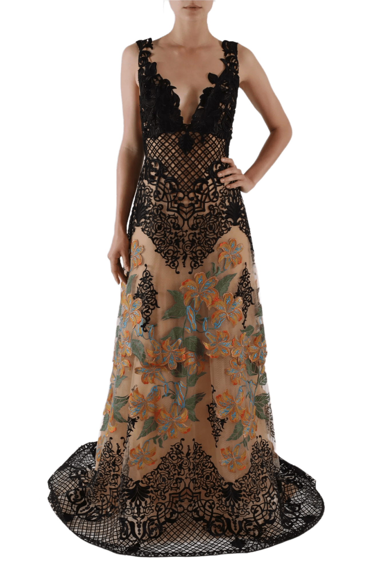Triguero Embroidered Gown - ALBOUSHIYA - district 5 - dubai - riyadh - abaya - dresses - designers - evening wear - luxury - elegance - craftsmanship - gowns - cocktail dresses - collections - georges